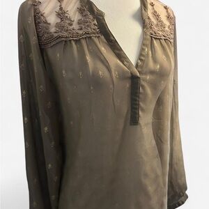 Bila Sheer Embroidered Blouse in Brown